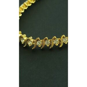 Vintage Clear Rhinestone Swirl Link Bracelet Gold Tone 7" Cocktail Jewelry